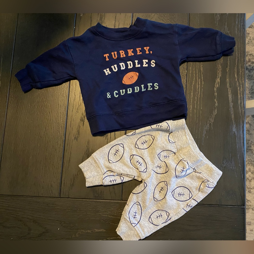 Navy Sweatshirt and Gray Football Print Pants Set for Baby